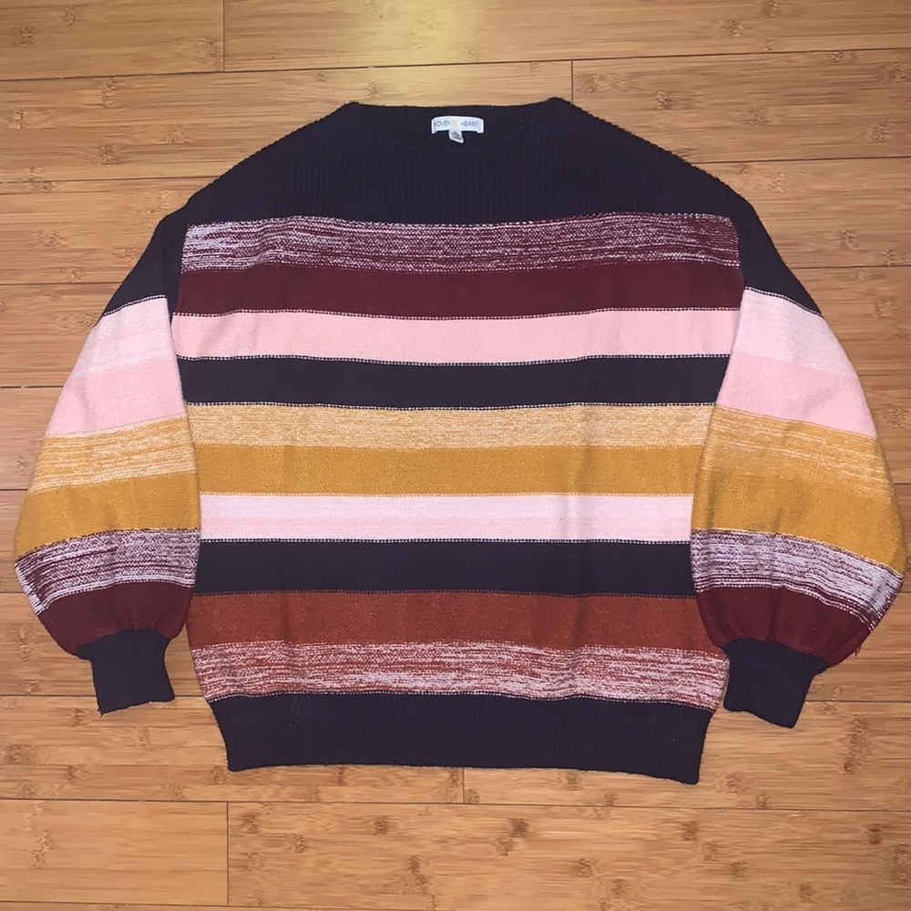Woven Heart Striped Sweater